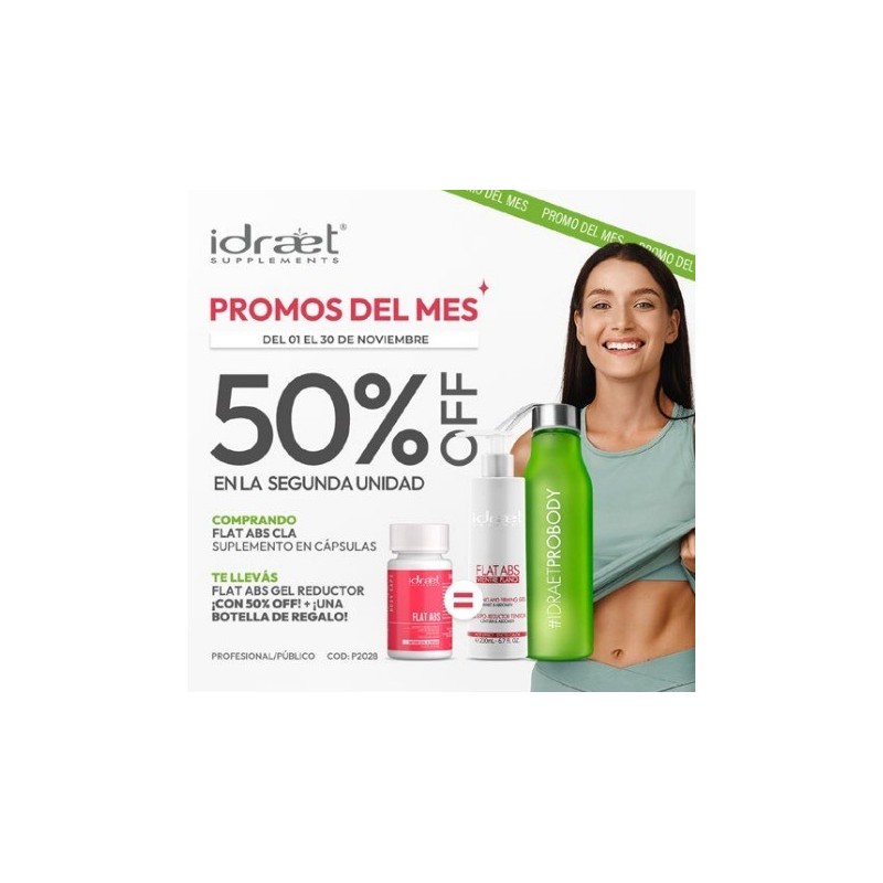 Comprando suplemento en capsulas flat abs tenes un 50% en su gel reductor y una botella de regalo