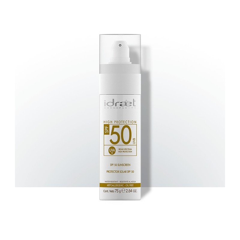 Crema protector solar SPF 50 sin color 75 ml Idraet