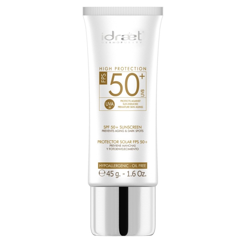 Crema protector solar SPF 50 sin color facial 45 gr Idraet